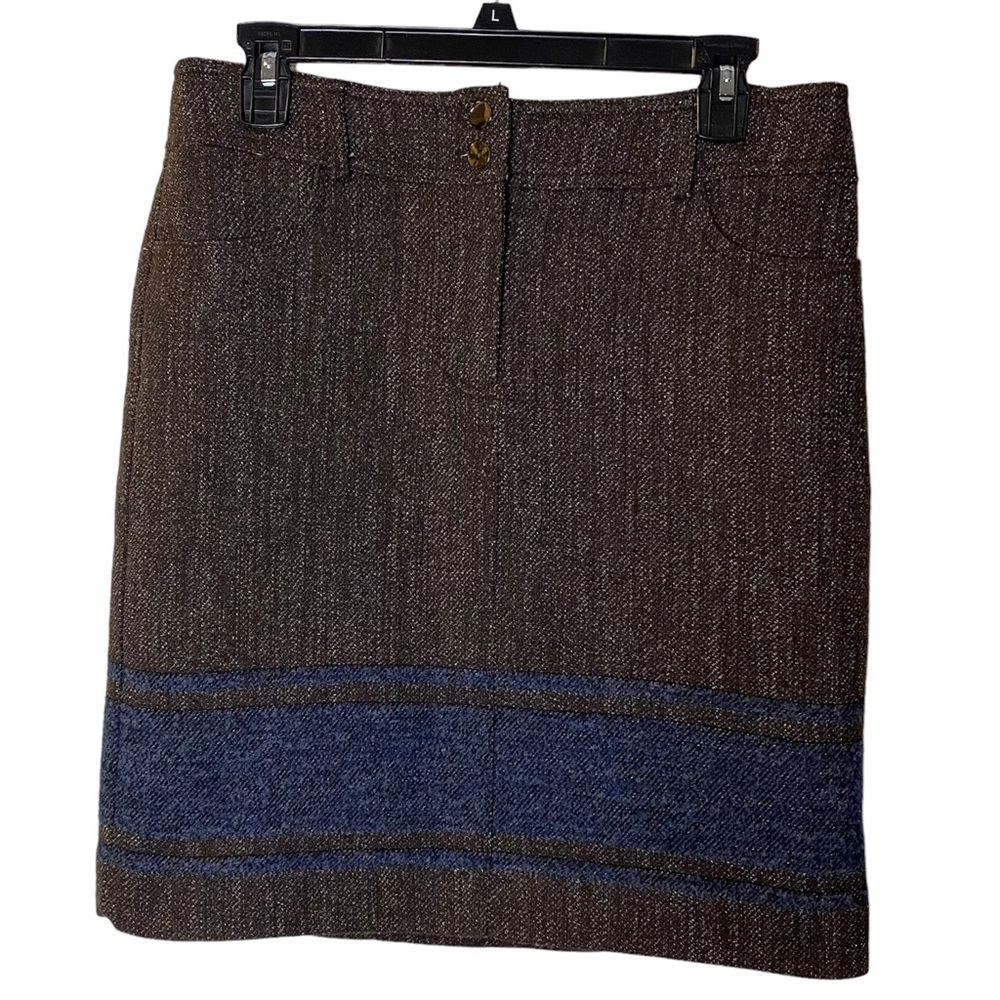 Worth New York Navy Blue Yarn Dyed Wool Skirt